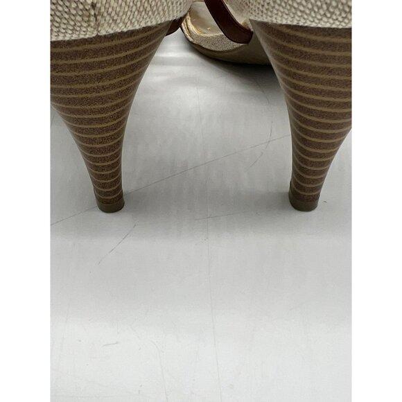 Dana Buchman Womens Strappy Heeled Sandals Size 8M Beige Canvas Buckle Open Toe - Picture 14 of 16